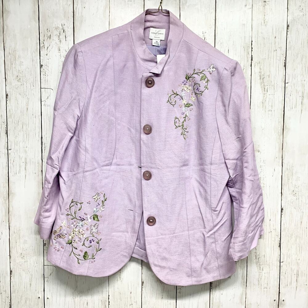 Vintage Emma Jane Dresses Set Women Sz 12 Purple Floral Button Blazer Midi Skirt